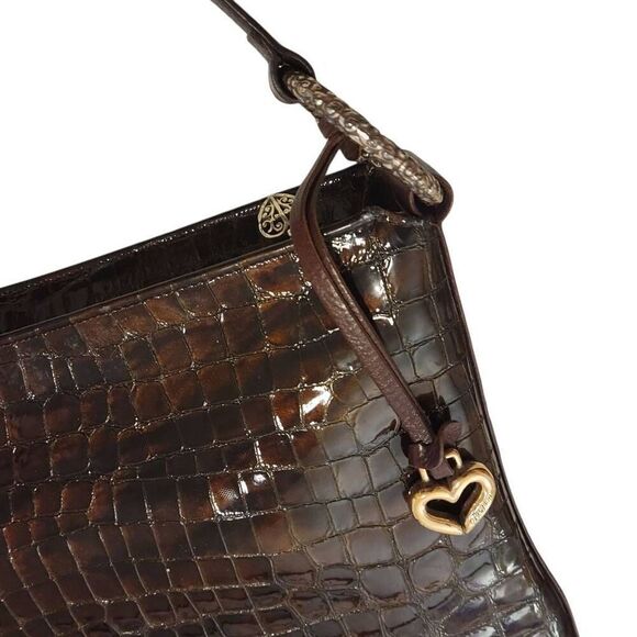 Brighton Brown Black Leather Snakeskin Pattern Medium Large Shoulder Bag - Picture 11 of 15